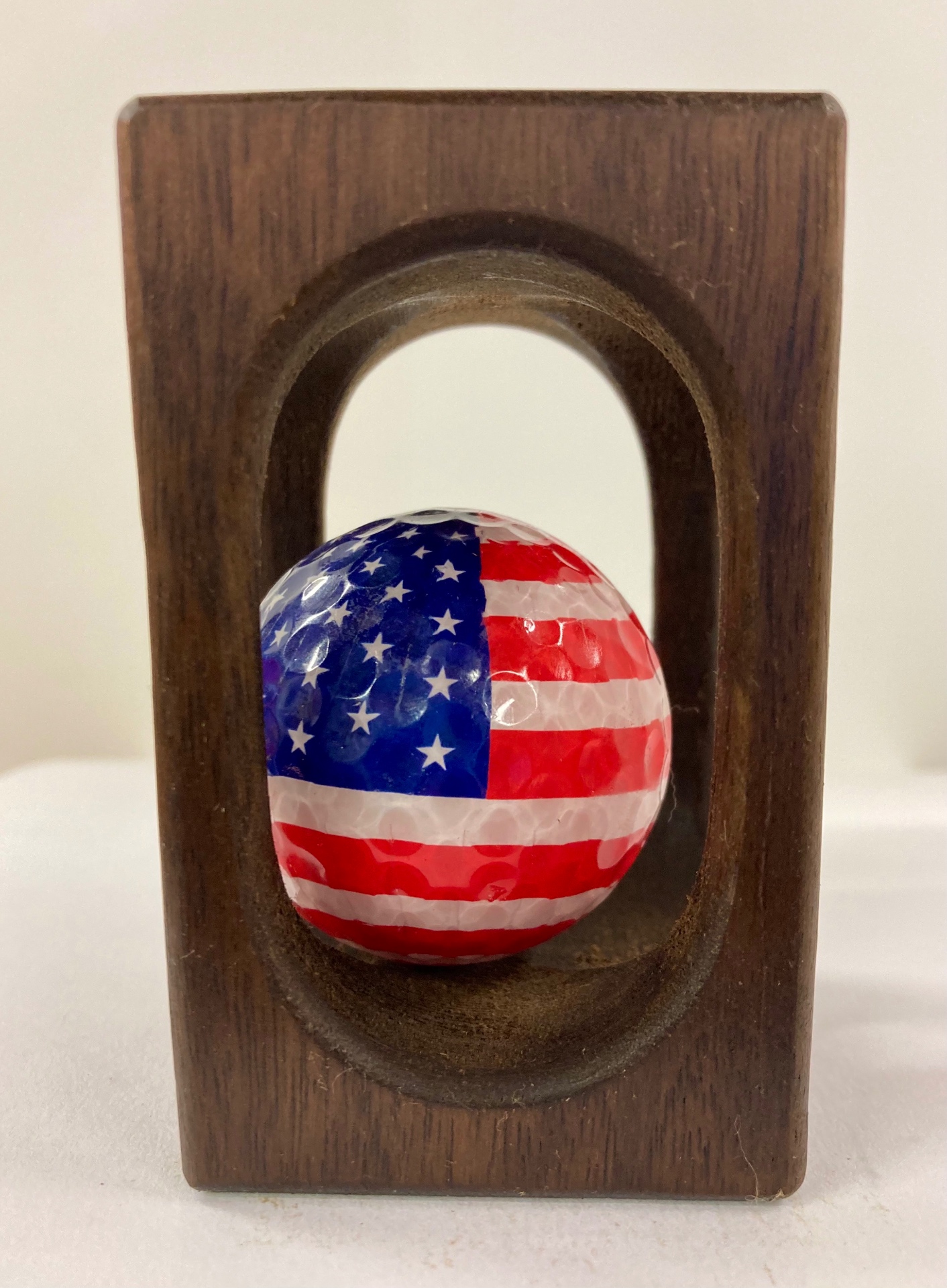 Old Glory — handmade golf ball fidget in hardwood crate